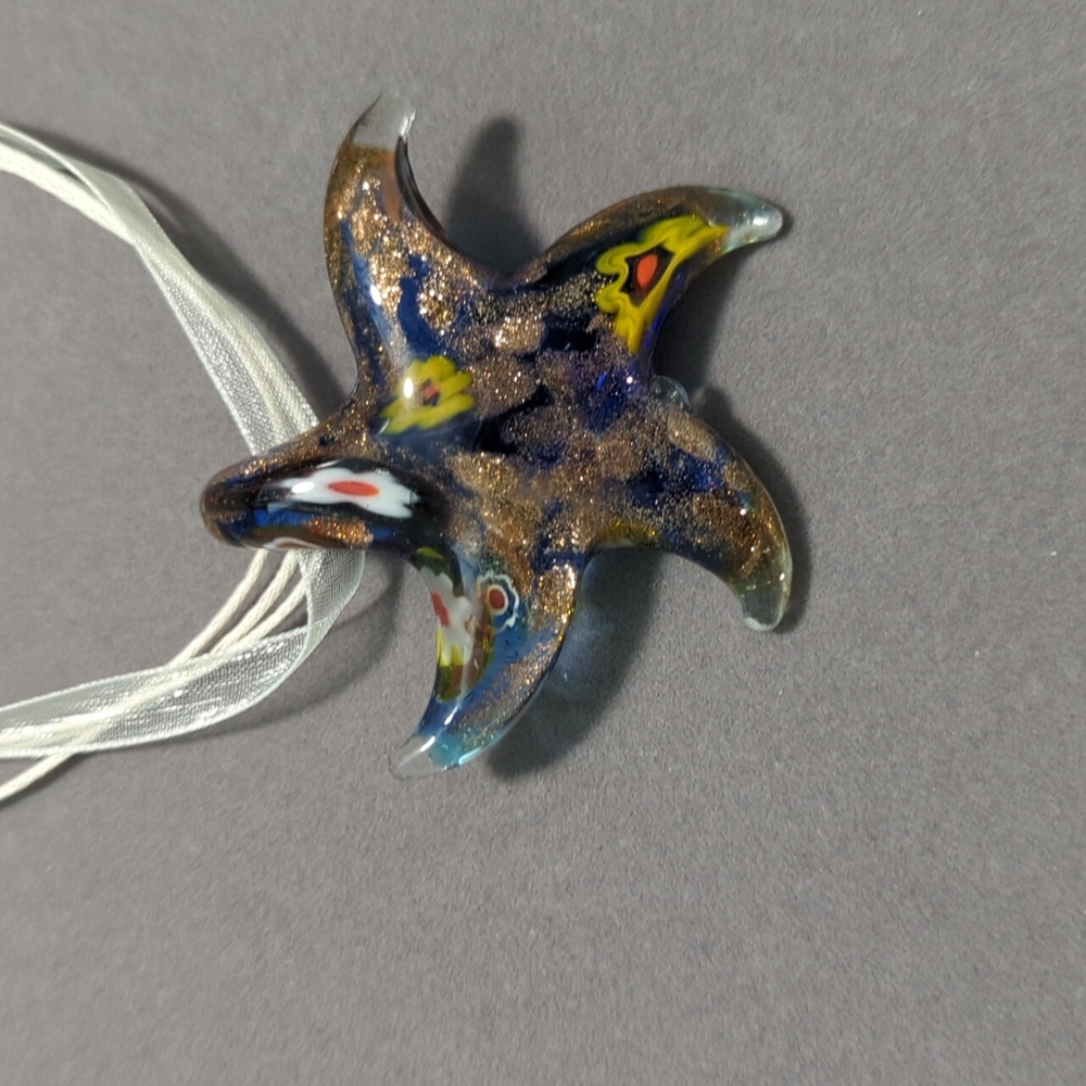 Murano Style Starfish Glass Pendant Necklace